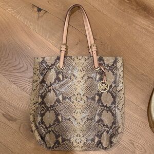 Michael Kors Beige and Brown Snake Print Tote